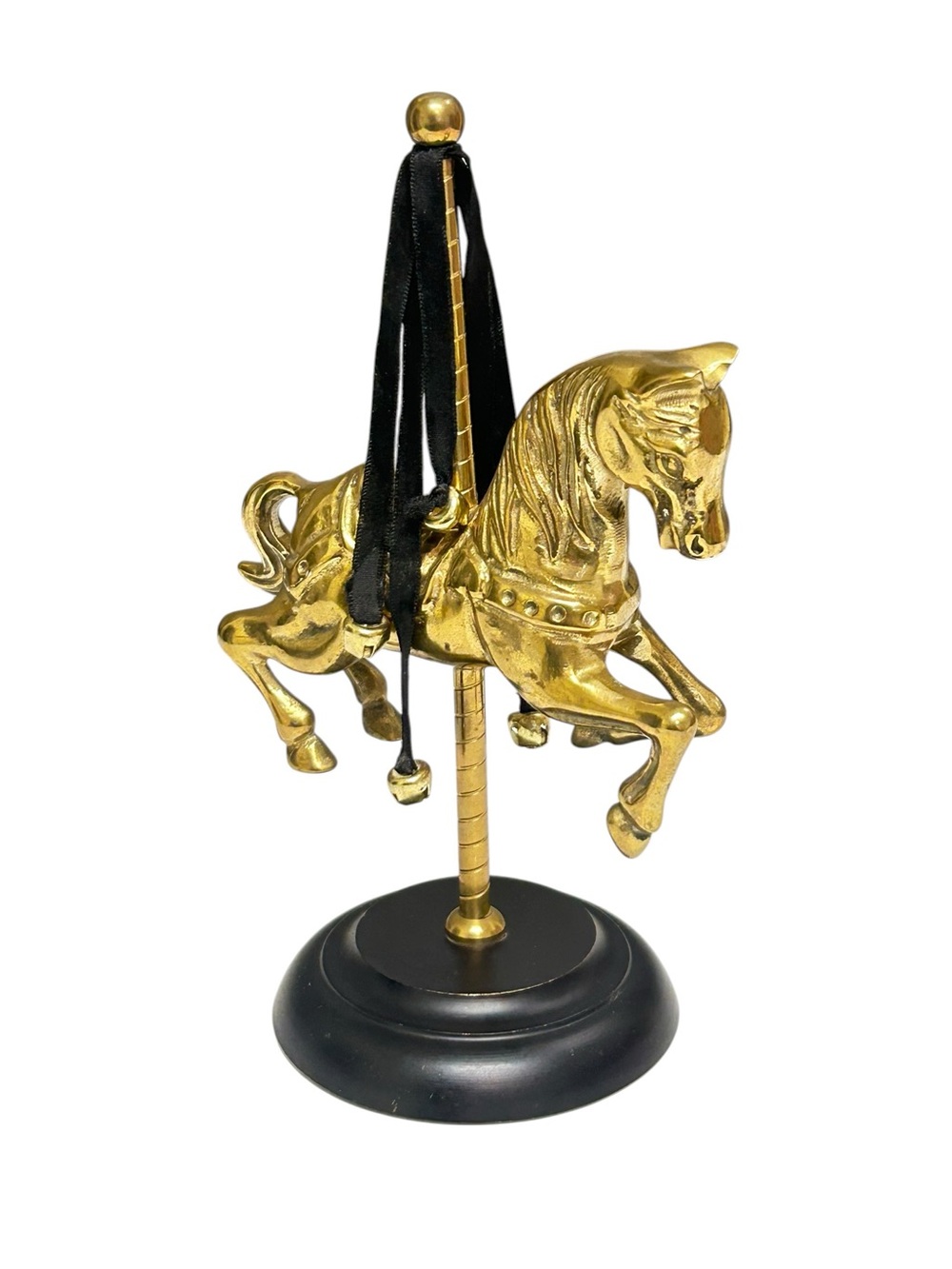 Vintage Solid Brass Carousel Horse Figurine Statue on Metal Base